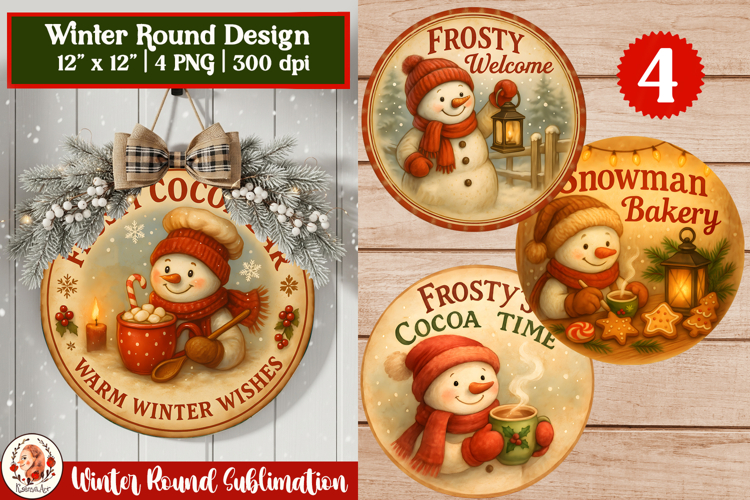 Winter Round Sublimation Design with Snowman