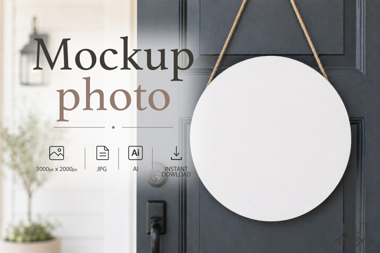 Round Door Sign Mockup porch Sign Mockup Blue door