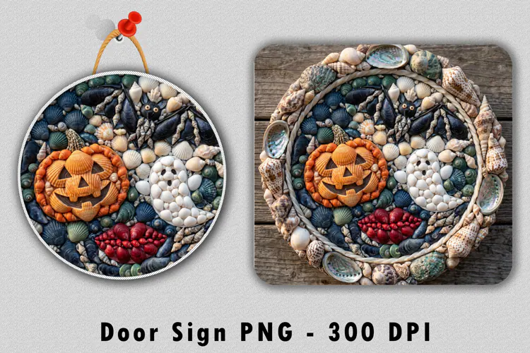 Halloween Seashell Door Sign PNG 300 DPI