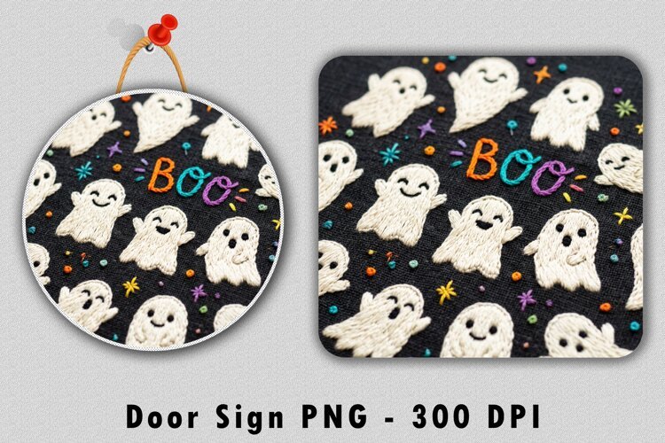 Embroidered BOO Ghost Door Sign PNG example image 1