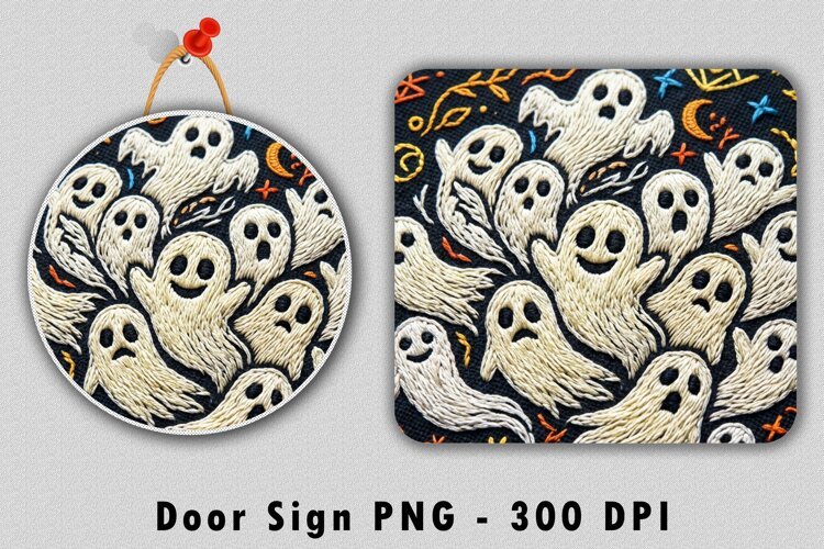 Spooky Embroidered Ghost Door Sign PNG example image 1
