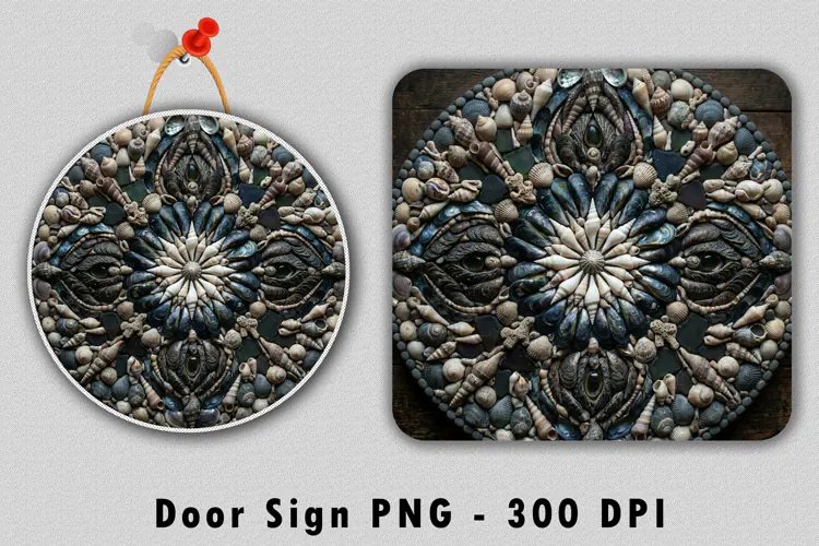 Seashell Mosaic Mandala Door Sign PNG