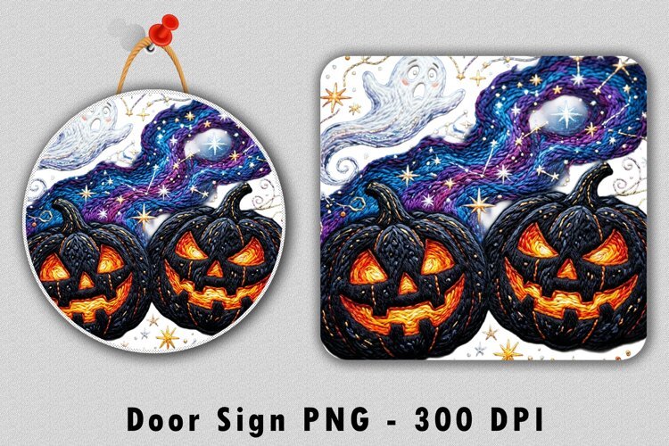Spooky Pumpkin Galaxy Door Sign PNG example image 1
