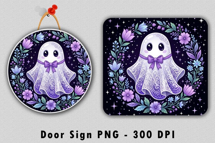 Purple Lace Ghost Floral Door Sign PNG example image 1