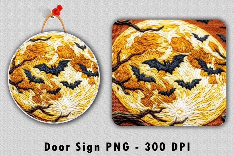 Spooky Moon Bats Door Sign PNG 300 DPI example image 1