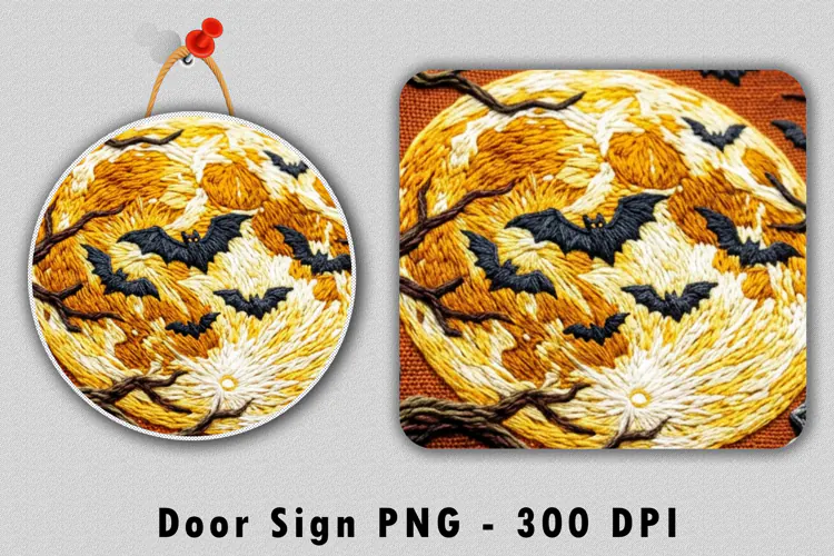 Spooky Moon Bats Door Sign PNG 300 DPI