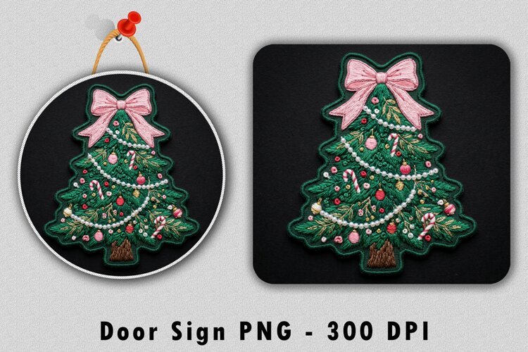 Embroidered Christmas Tree Door Sign Sublimation PNG example image 1