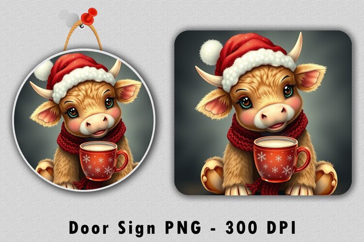 Christmas Cow Door Sign PNG Design example image 1