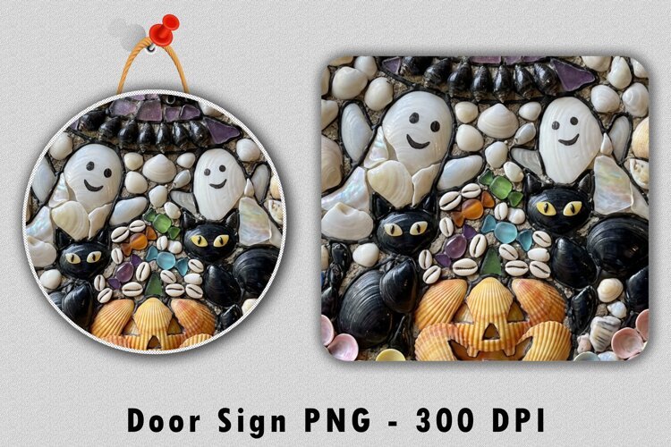 Coastal Seashell Halloween Door Sign PNG Sublimation Design example image 1