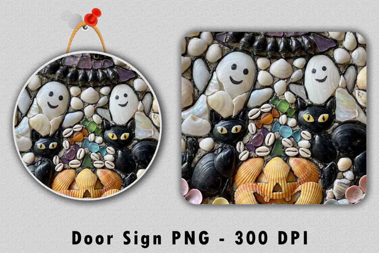 Coastal Seashell Halloween Door Sign PNG Sublimation Design