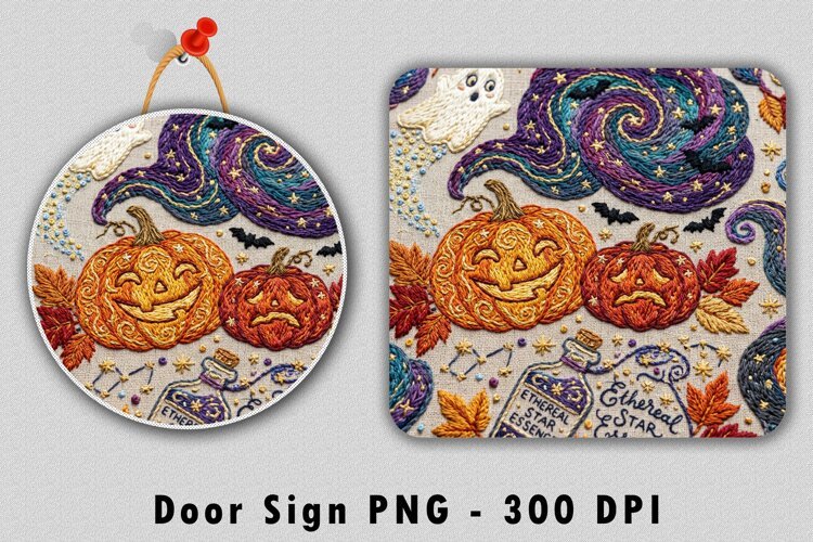 Embroidered Halloween Door Sign PNG Sublimation Design example image 1