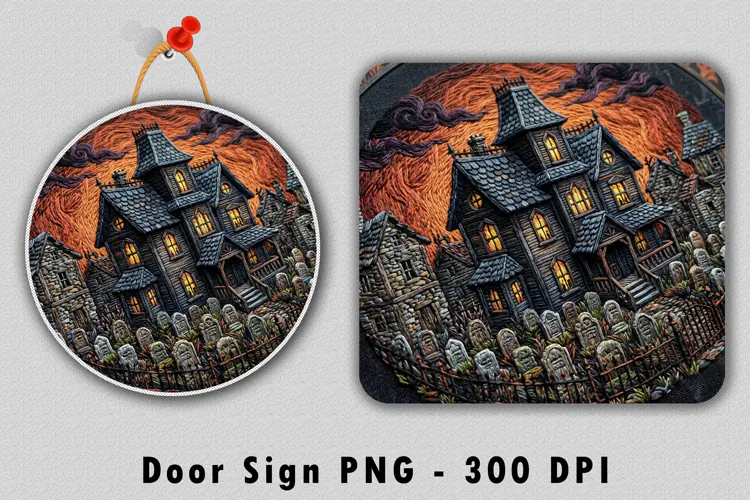 Haunted House Door Sign PNG 300 DPI