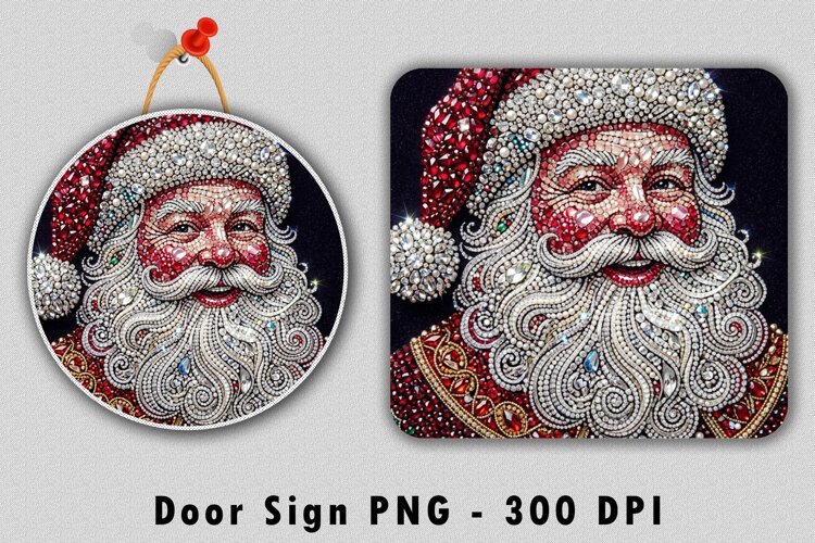 Santa Claus Rhinestone Door Sign Sublimation PNG example image 1