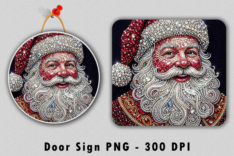 Santa Claus Rhinestone Door Sign Sublimation PNG