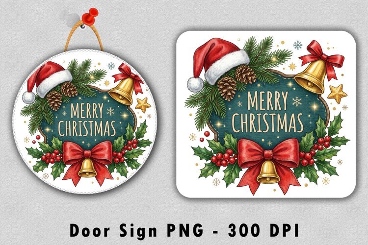 Merry Christmas Door Sign Sublimation PNG Design example image 1