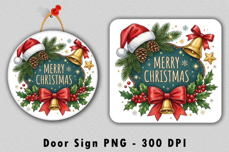 Merry Christmas Door Sign Sublimation PNG Design