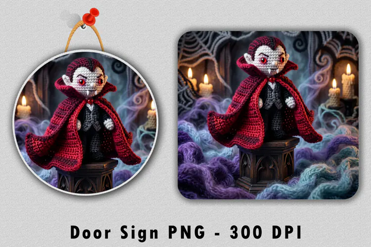Crochet Vampire Door Sign PNG Spooky Halloween Sublimation