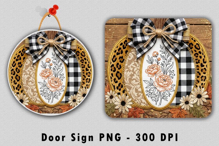 Fall Pumpkin Floral Door Sign PNG example image 1