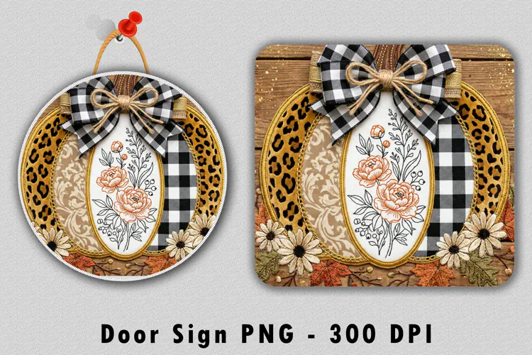 Fall Pumpkin Floral Door Sign PNG