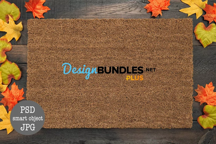 Doormat mock up with autumn leaves decoration smart object