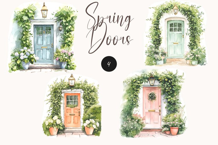 Watercolor door clipart, spring watercolor, front door