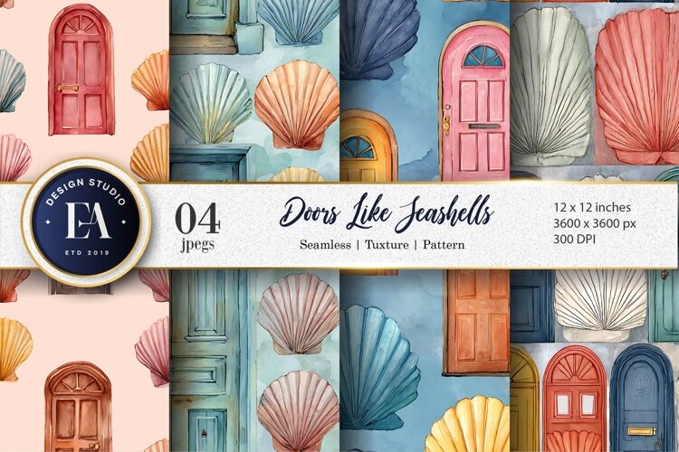 Seashell Shaped Doors Seamless Pattern Digital Paper example image 1