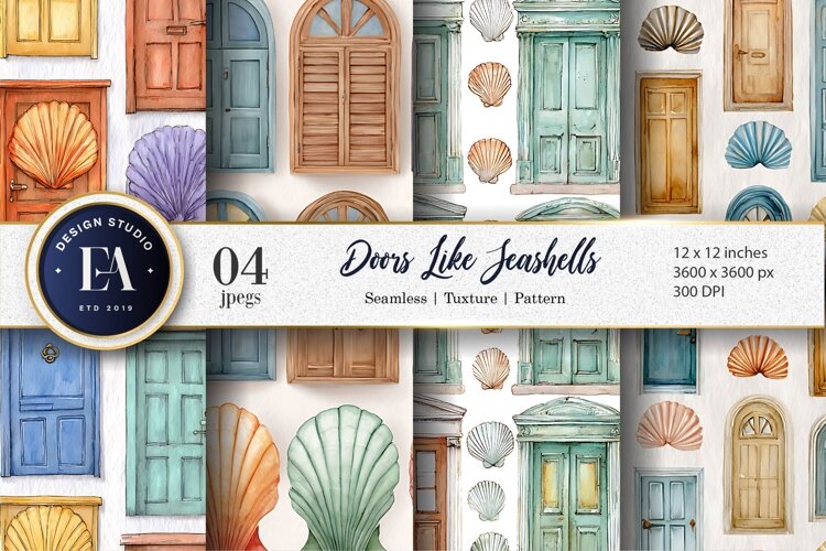 Hand-Painted Seashell Doors Craft Paper Digital Paper example image 1