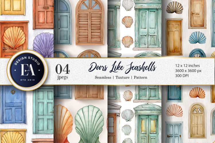 Hand-Painted Seashell Doors Craft Paper Digital Paper