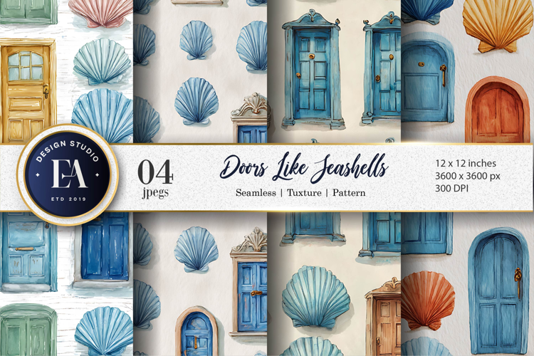 Cartoon Seashell Styled Doors Seamless Artwork Digital Paper