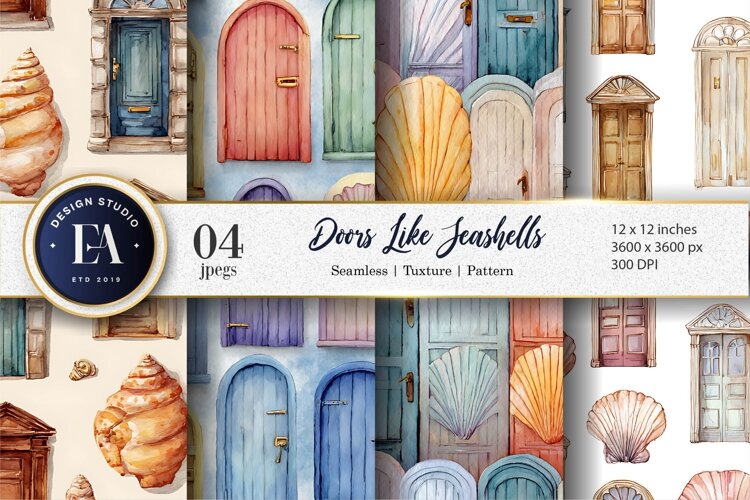 Hand-Painted Seashell Doors Craft Paper Digital Paper example image 1