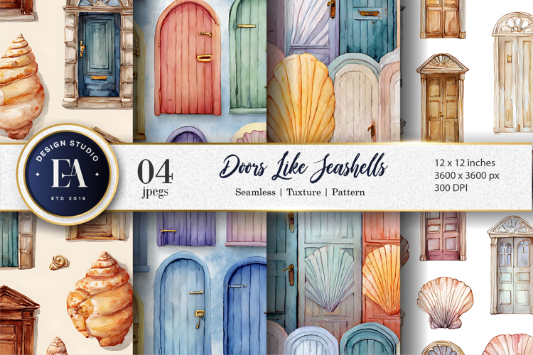 Hand-Painted Seashell Doors Craft Paper Digital Paper