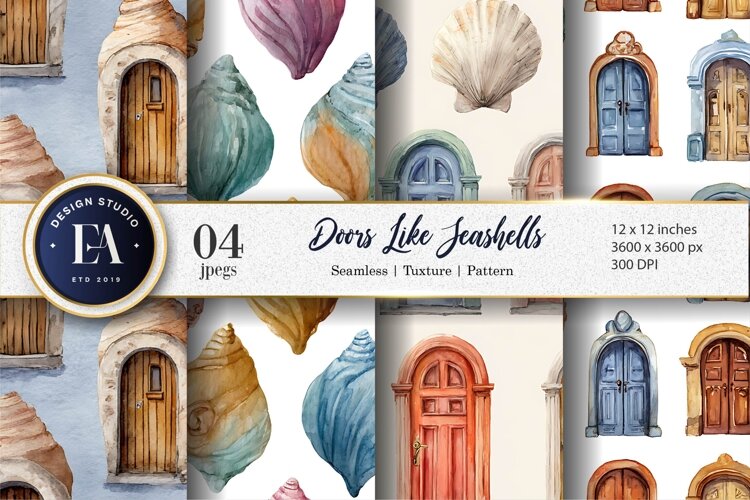 Seashell Shaped Doors Seamless Pattern Digital Paper example image 1