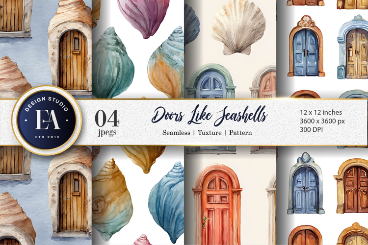 Seashell Shaped Doors Seamless Pattern Digital Paper