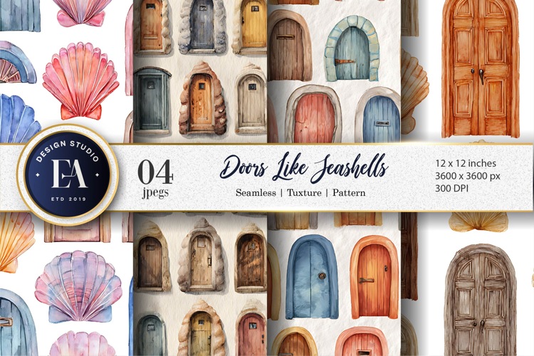 Cartoon Seashell Styled Doors Seamless Artwork Digital Paper