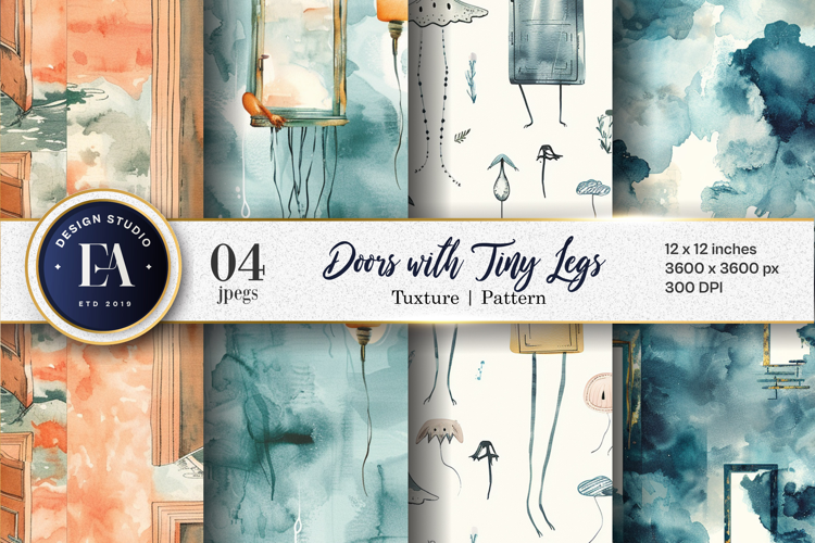 Doors with Tiny Legs Surreal Cartoon Seamless Digital Paper