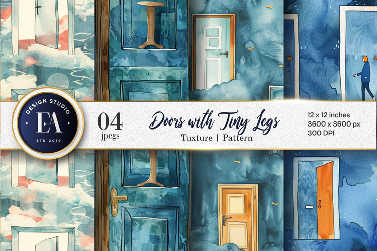 Doors with Tiny Legs Surreal Cartoon Seamless Digital Paper