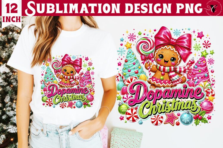 Dopamine Christmas sublimation | Pink Holiday Shirt Design example image 1