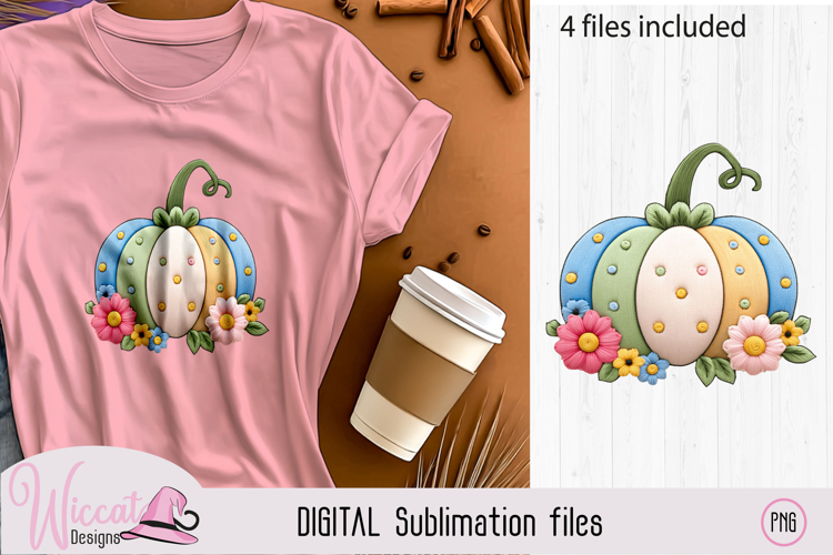 4 Pastel Fall Pumpkins with Flowers