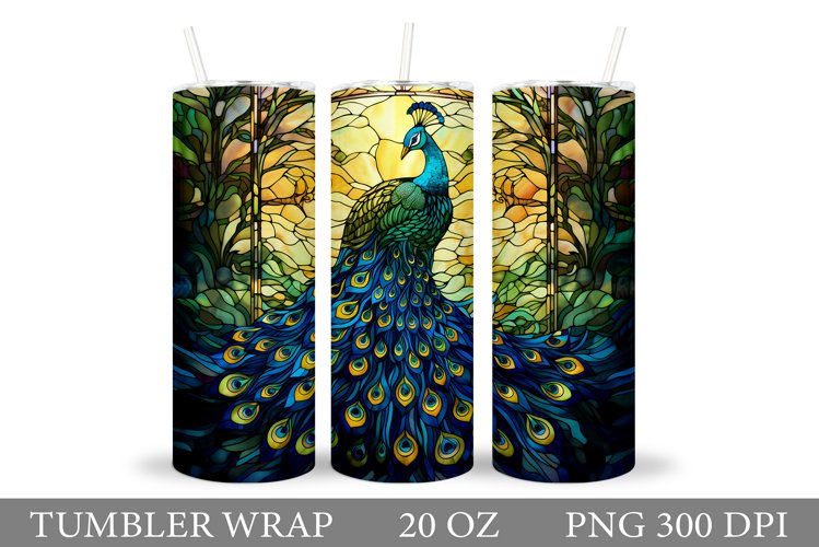 Stained Glass Peacock Tumbler Wrap Design example image 1