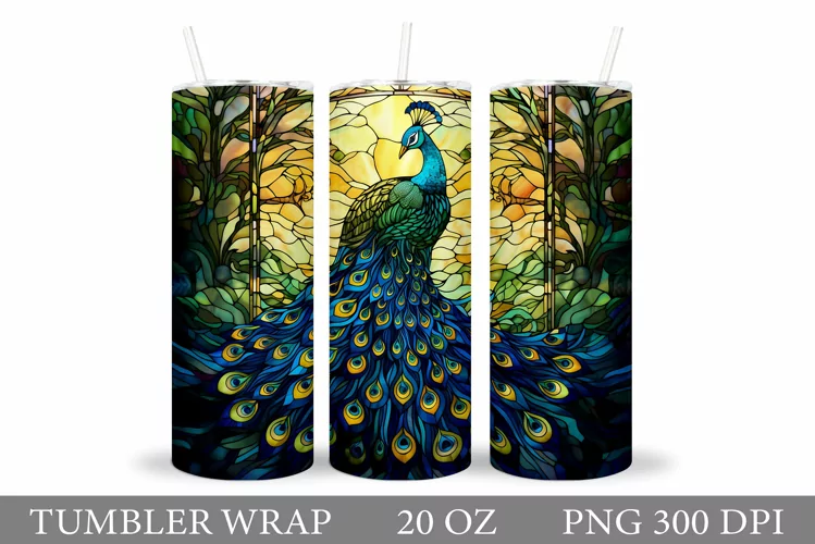 Stained Glass Peacock Tumbler Wrap Design
