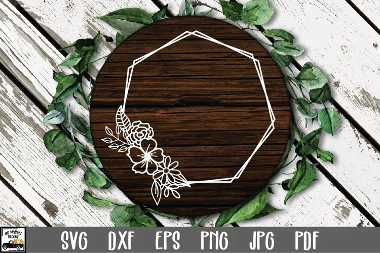 Double Heptagon Floral Frame SVG - Flower Monogram Frame