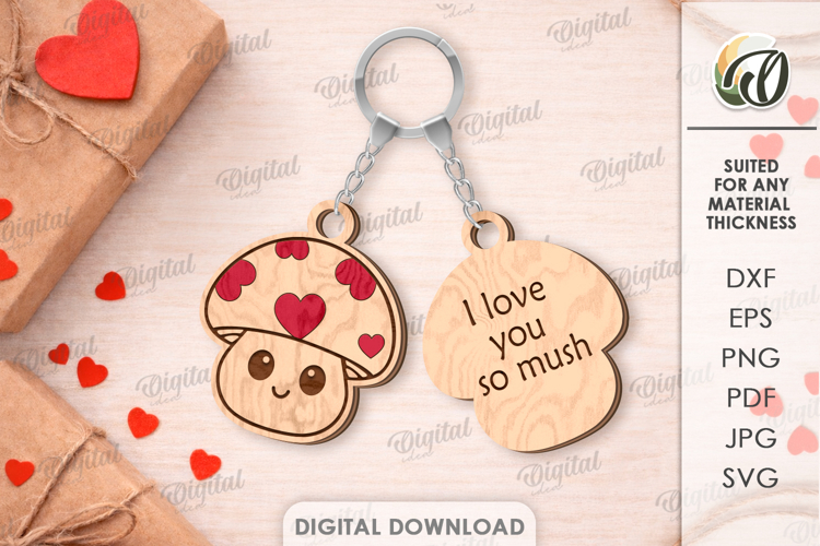 Double Valentine Keychains Laser Cut. Valentine Key Ring SVG