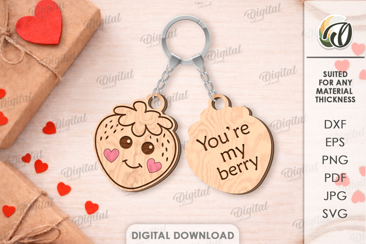 Double Valentine Keychains Laser Cut. Valentine Key Ring SVG