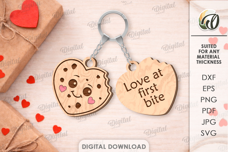 Double Valentine Keychains Laser Cut. Valentine Key Ring SVG