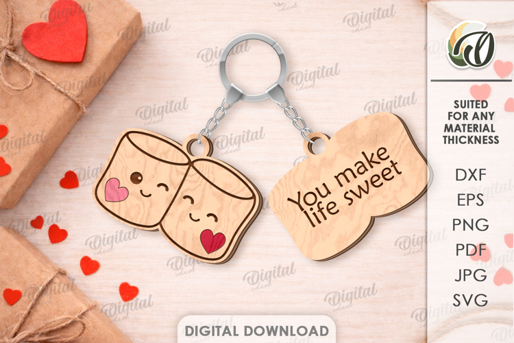 Double Layer Valentine Keychains Laser Cut. Key Ring SVG