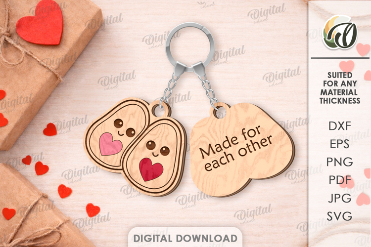 Double Layer Valentine Keychains Laser Cut. Key Ring SVG