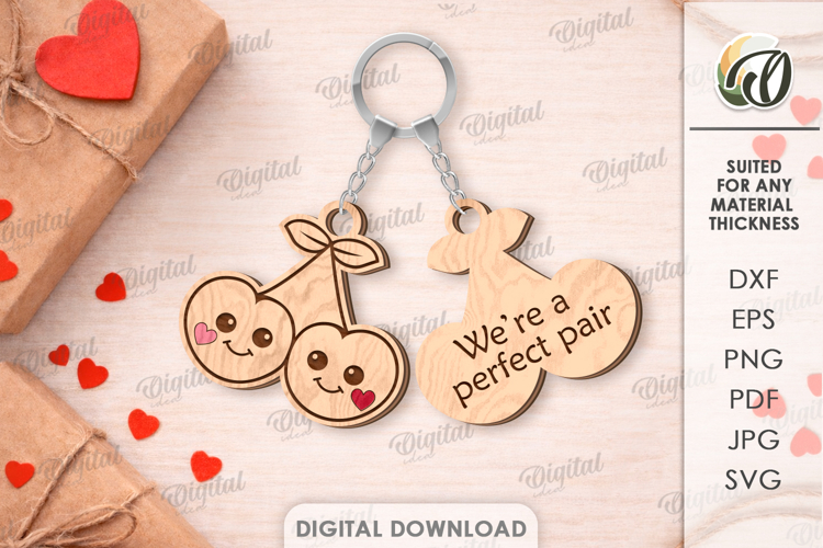 Double Layer Valentine Keychains Laser Cut. Key Ring SVG