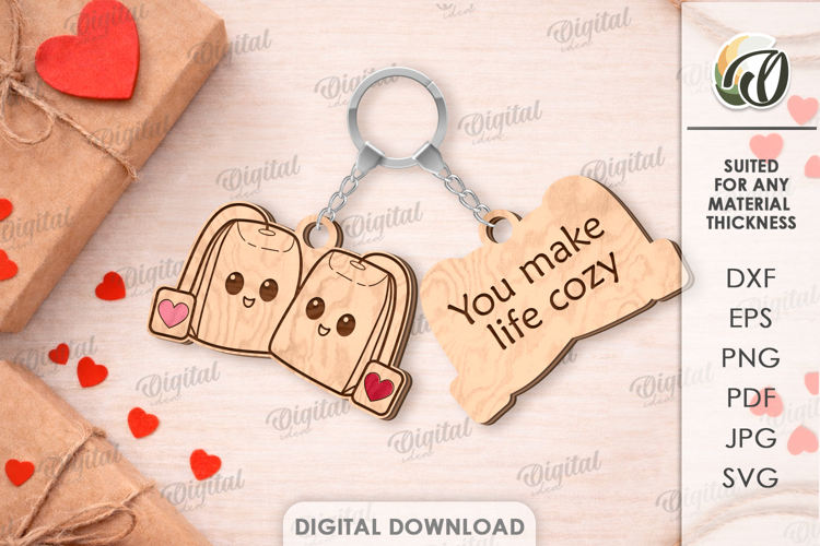 Double Layer Valentine Keychains Laser Cut. Key Ring SVG