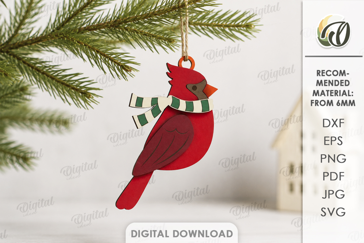 3D Cardinal Christmas Ornament Laser Cut. Christmas SVG
