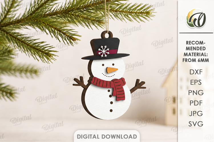 3D Snowman Christmas Ornament Laser Cut. Christmas SVG